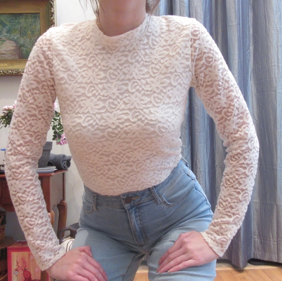 Mockneck Lace with Keyhole Long Sleeve Top - Picture 1 of 6
